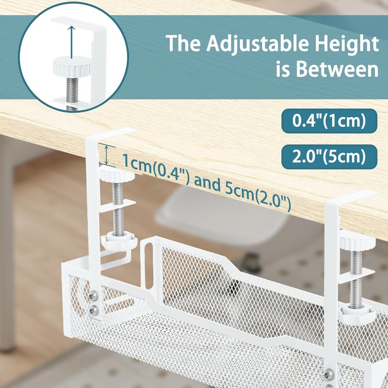 Ucanng 2Pack Under Desk Cable Management Tray, No Drill Mesh Desk Cable Tray, Wire Management Tray Cable Management Rack, Wire Organizer and Cable Management Box (White) - Image 3